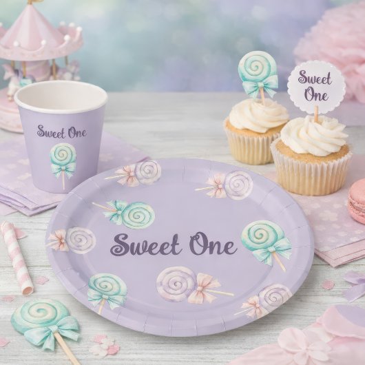 Sweet One パステル色の飴玉 1歳の誕生日ペーパーアイテム ペーパープレート