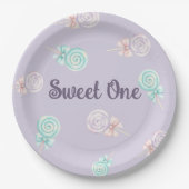 Sweet One パステル色の飴玉 1歳の誕生日ペーパーアイテム ペーパープレート (正面)