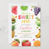 Sweet One フルーツ 1歳の誕生日 女の子 サマー パーティー 招待状 (正面)