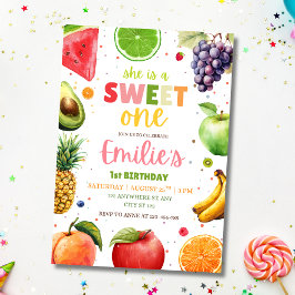 Sweet One フルーツ 1歳の誕生日 女の子 サマー パーティー 招待状