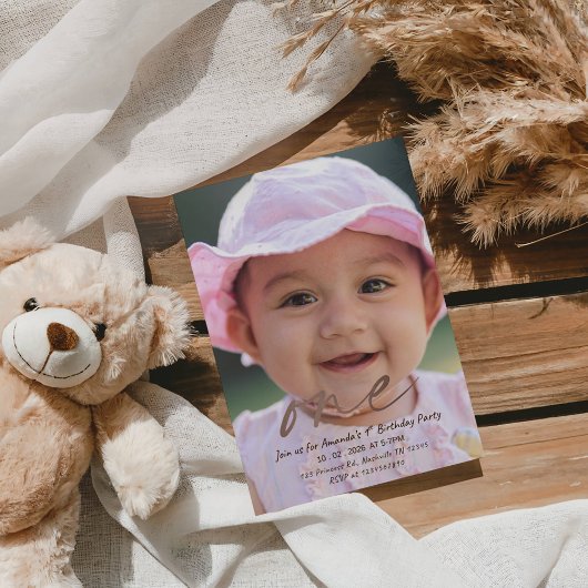 Sweet One – 赤ちゃんの女の子の1歳の誕生日パーティー 招待状