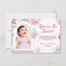 Sweet One 1歳の誕生日ありがとうカード 写真付き