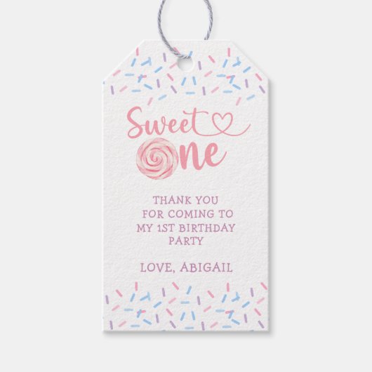 「SWEET ONE」 1歳の誕生日ありがとう ギフトタグ (正面)
