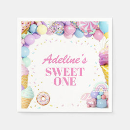 Sweet One 1歳の誕生日パターンのナプキン スタンダードカクテルナプキン