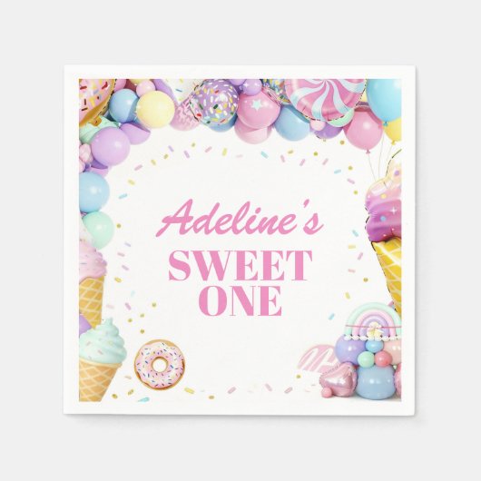 Sweet One 1歳の誕生日パターンのナプキン スタンダードカクテルナプキン (正面)
