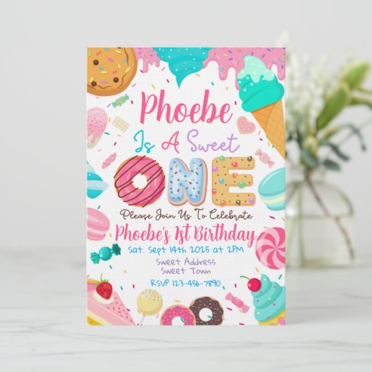 Sweet One 1歳の誕生日パーティー招待状 招待状 (スタンド正面)
