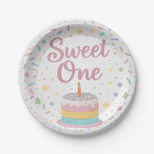 Sweet One 1歳の誕生日紙皿 ペーパープレート (正面)