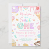 Sweet One 1歳ドーナツテーマ誕生日招待状 招待状 (正面)