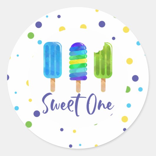 Sweet One 1st バースデー 青 緑 ポップ ラウンドシール (正面)