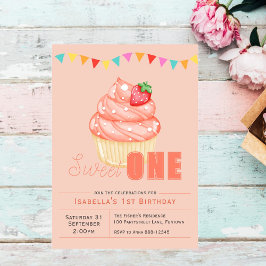 Sweet ONE, 1st birthdayパーティーカップケーキの招待 招待状