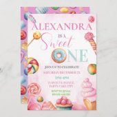 Sweet One 1st Birthday招待状for Girls Candy 招待状 (正面/裏面)