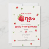 Sweet One Berry First Birthday Strawberry Photo 招待状 (正面)