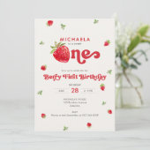 Sweet One Berry First Birthday Strawberry Photo 招待状 (スタンド正面)