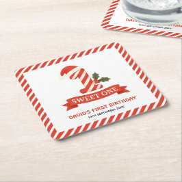 Sweet One Christmas First Birthday  スクエアペーパーコースター