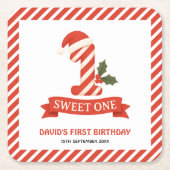 Sweet One Christmas First Birthday スクエアペーパーコースター (正面)