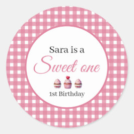 Sweet One Cupcake for 1st Birthday Girl Party  ラウンドシール