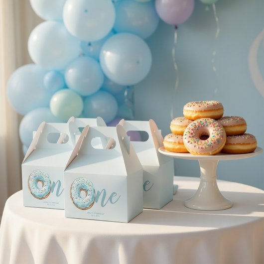 Sweet One Donut Birthday Favor Boxes | Pastel Blue フェイバーボックス