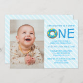 Sweet One Donut Boy 1st Birthday Photo 招待状 (正面/裏面)