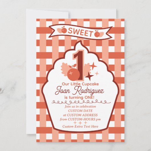 Sweet One First Birthday Gingham Photo Invitations 招待状 (正面)