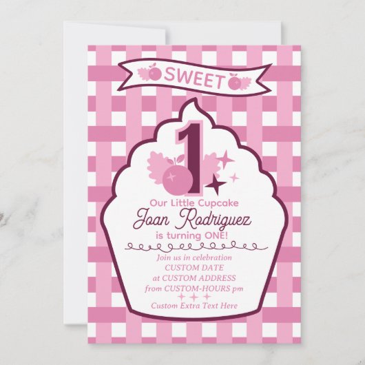 Sweet One First Birthday Gingham Photo Invitations 招待状 (正面)