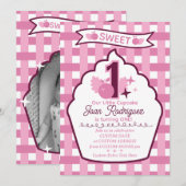 Sweet One First Birthday Gingham Photo Invitations 招待状 (正面/裏面)