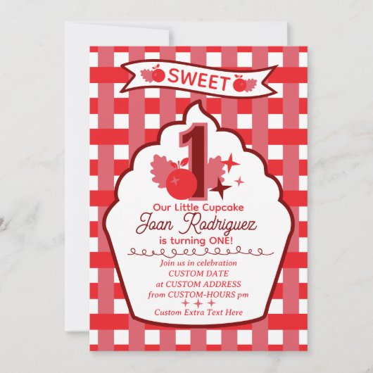 Sweet One First Birthday Gingham Photo Invitations 招待状 (正面)