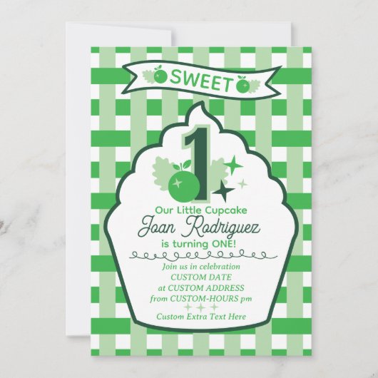 Sweet One First Birthday Gingham Photo Invitations 招待状 (正面)