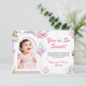 Sweet One First Birthday Thank You Card with photo サンキューカード (スタンド正面)