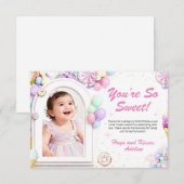 Sweet One First Birthday Thank You Card with photo サンキューカード (正面/裏面)