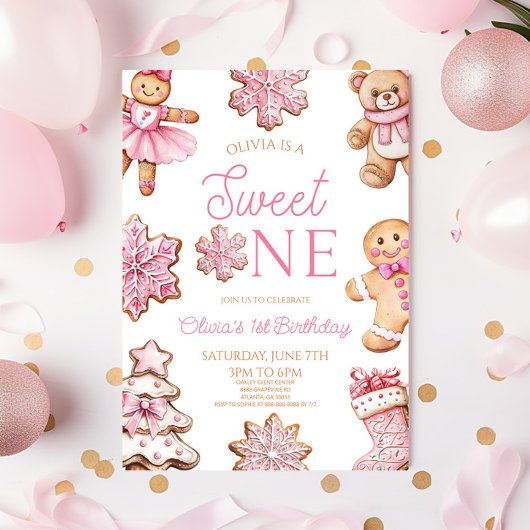 Sweet One Gingerbread Cookie 1st Birthday Party 招待状