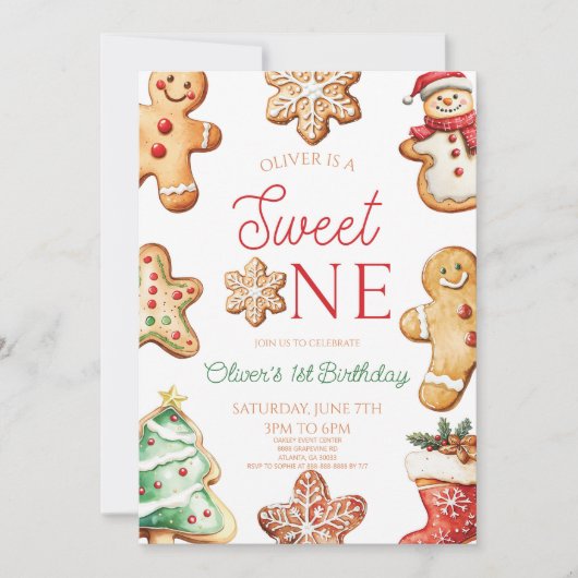 Sweet One Gingerbread Cookie 1st Birthday Party 招待状 (正面)