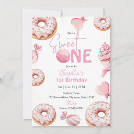 Sweet One Girl 1歳の誕生日 招待状