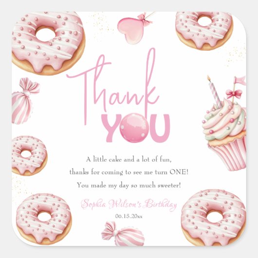 Sweet One Girl 1st Birthday スクエアシール (正面)