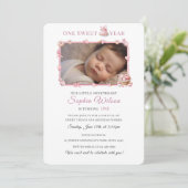 Sweet One Girl 1st Birthday Invitation with Photo 招待状 (スタンド正面)