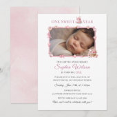 Sweet One Girl 1st Birthday Invitation with Photo 招待状 (正面/裏面)