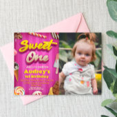 Sweet One - Girl 1st Birthday with Photo 招待状