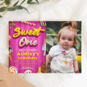 Sweet One - Girl 1st Birthday with Photo 招待状