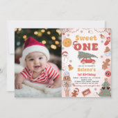 Sweet One Groovy Christmas 1st Birthday写真 招待状 (正面)