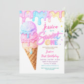 Sweet One Ice Cream Pastel Glitter Birthday  招待状 (スタンド正面)