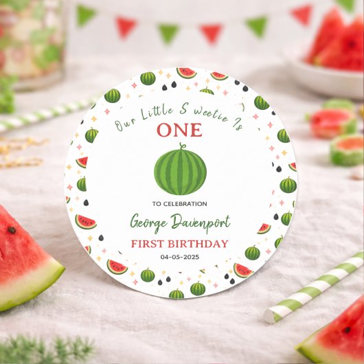 Sweet One in a Melon Watermelon 1st Birthday Party ラウンドシール
