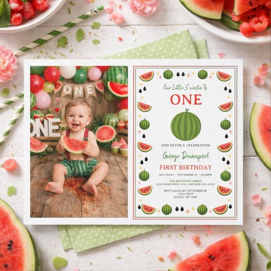 Sweet One in a Melon Watermelon 1st Birthday Party 招待状