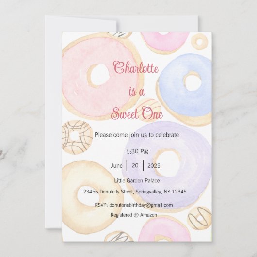 Sweet One Invitation, Donut One Party 招待状 (正面)