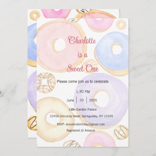 Sweet One Invitation, Donut One Party 招待状 (正面/裏面)