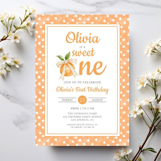Sweet One Orange Citrus 1st Birthday 招待状