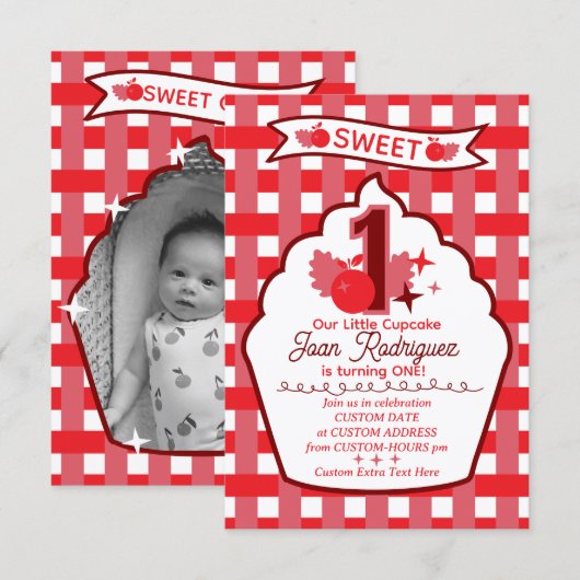 Sweet One Photo Invitations Flat Thank You Card サンキューカード (正面/裏面)