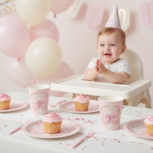 Sweet One Pink Butterfly 1st Birthday Girl  ペーパープレート
