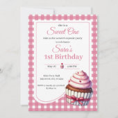 Sweet One Pink Cupcake Girl 1st Birthday Party  招待状 (正面)