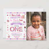 Sweet One Purple 1st Birthday Valentine's Photo 招待状 (正面)