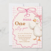 Sweet ONE Silly Goose Baby Girl 1st Birthday Party 招待状 (正面)