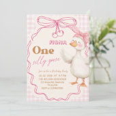 Sweet ONE Silly Goose Baby Girl 1st Birthday Party 招待状 (スタンド正面)